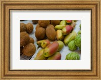 Mangos and coconuts at the market on Mahe Island Fine Art Print