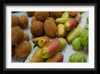 Mangos and coconuts at the market on Mahe Island Fine Art Print