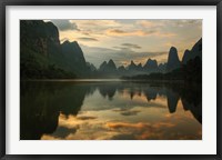 Li River and karst peaks at sunrise, Guilin, China Fine Art Print