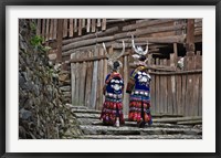 Langde Miao girls in traditional costume in the village, Kaili, Guizhou, China Fine Art Print