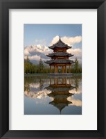 Pagoda in pond, Valley of Jade Dragon Snow Mountain Fine Art Print