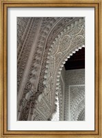 Wall tiles and carvings on Islamic law courts, Morocco Fine Art Print
