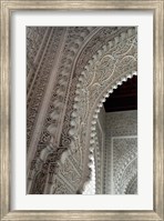 Wall tiles and carvings on Islamic law courts, Morocco Fine Art Print