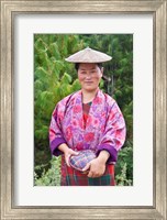 Portrait of a farmer wearing bamboo hat, Bumthang, Bhutan Fine Art Print