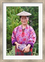 Portrait of a farmer wearing bamboo hat, Bumthang, Bhutan Fine Art Print