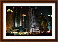 Night View of Highrises, Shanghai, China Fine Art Print