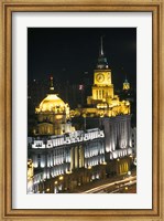 Night View of Colonial Buildings on the Bund, Shanghai, China Fine Art Print