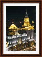 Night View of Colonial Buildings on the Bund, Shanghai, China Fine Art Print
