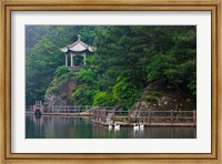Pavilion with lake in the mountain, Tiantai Mountain, Zhejiang Province, China Fine Art Print