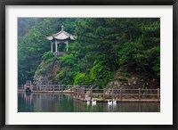 Pavilion with lake in the mountain, Tiantai Mountain, Zhejiang Province, China Fine Art Print