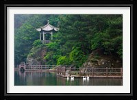 Pavilion with lake in the mountain, Tiantai Mountain, Zhejiang Province, China Fine Art Print
