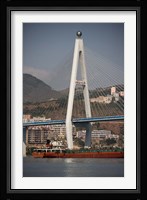 River port, Badong, Suspension Bridge over Yangzi Fine Art Print