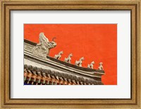 Rooftop figures and colorful wall, Forbidden City, Beijing, China Fine Art Print
