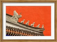 Rooftop figures and colorful wall, Forbidden City, Beijing, China Fine Art Print