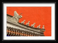 Rooftop figures and colorful wall, Forbidden City, Beijing, China Fine Art Print