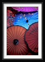 Souvenir parasols for sale at a market, Rangoon, Burma Fine Art Print