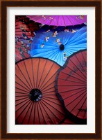 Souvenir parasols for sale at a market, Rangoon, Burma Fine Art Print