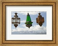 View of the High Atlas Mountains and Lanterns for Sale, Ourika Valley, Marrakech, Morocco Fine Art Print