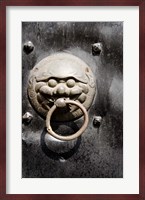 Village door with ornate lion knocker, Zhujiajiao, Shanghai, China Fine Art Print