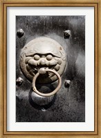 Village door with ornate lion knocker, Zhujiajiao, Shanghai, China Fine Art Print