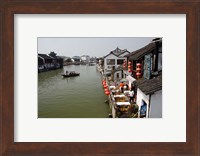 View of river village with boats, Zhujiajiao, Shanghai, China Fine Art Print