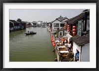 View of river village with boats, Zhujiajiao, Shanghai, China Fine Art Print