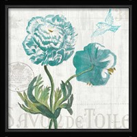 Floral Messages on Wood I Blue Fine Art Print