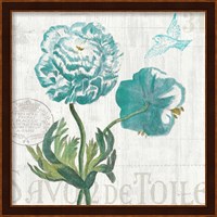 Floral Messages on Wood I Blue Fine Art Print