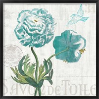 Floral Messages on Wood I Blue Framed Print