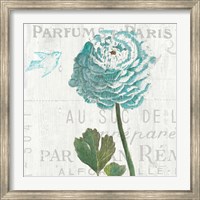 Floral Messages on Wood II Blue Fine Art Print