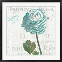 Floral Messages on Wood II Blue Fine Art Print