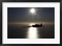 silhouette of North American T-6 Texan warbird in Swedish Air Force colors Fine Art Print