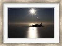 silhouette of North American T-6 Texan warbird in Swedish Air Force colors Fine Art Print