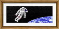 Astronaut floating in outer space above planet Earth Fine Art Print