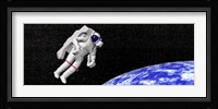 Astronaut floating in outer space above planet Earth Fine Art Print