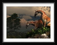 A pair of Macrauchenia on a hillside Fine Art Print