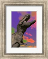 Tyrannosaurus Rex roaring against a colorful sky Fine Art Print