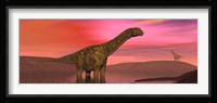 Argentinosaurus dinosaurs amongst a colorful red sunset Fine Art Print