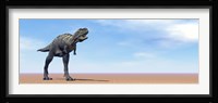 Large Aucasaurus dinosaur standing in the desert Framed Print