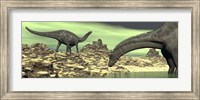 Two Dicraeosaurus dinosaurs in a desert landscape Fine Art Print