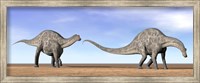 Two Dicraeosaurus dinosaurs walking in the desert Fine Art Print