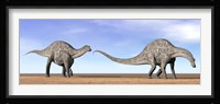 Two Dicraeosaurus dinosaurs walking in the desert Fine Art Print