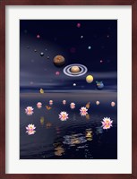 Planets of the solar system surrounded by lotus flowers and butterflies Fine Art Print
