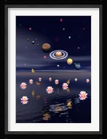 Planets of the solar system surrounded by lotus flowers and butterflies Fine Art Print