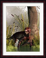 A Lycaenops stalking through a shallow prehistoric wetland Fine Art Print