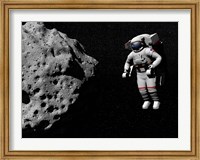 Astronaut exploring an asteroid in outer space Fine Art Print