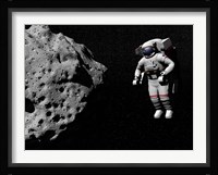Astronaut exploring an asteroid in outer space Fine Art Print