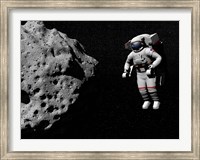 Astronaut exploring an asteroid in outer space Fine Art Print