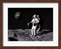 Astronaut on moon with Earth in the background Fine Art Print