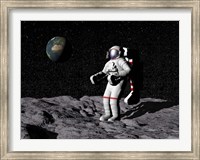 Astronaut on moon with Earth in the background Fine Art Print